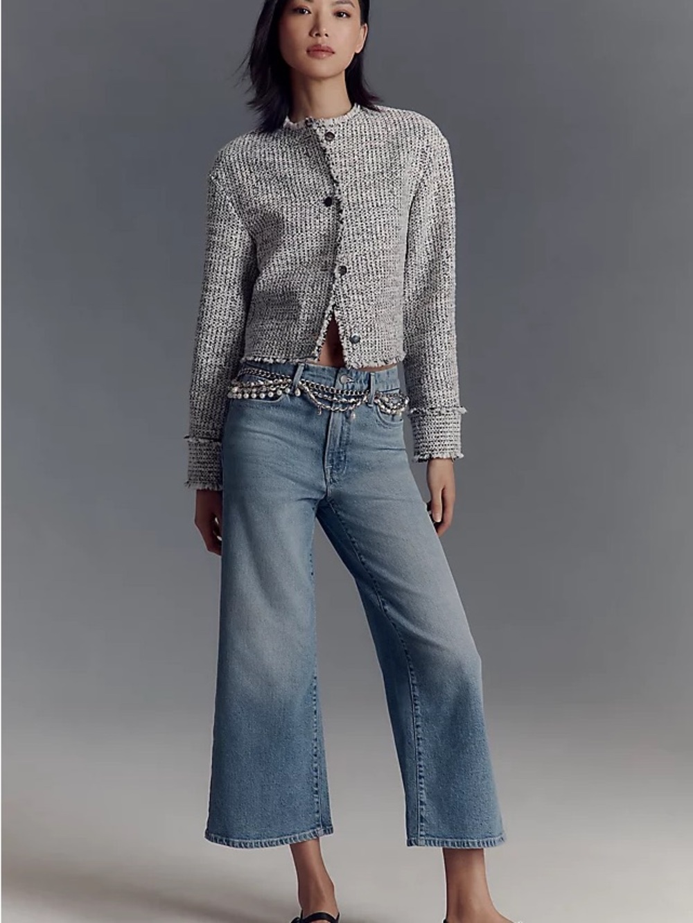 Anthropologie x Good American High-Rise Crop Palazzo Wide-Leg Jeans EUC